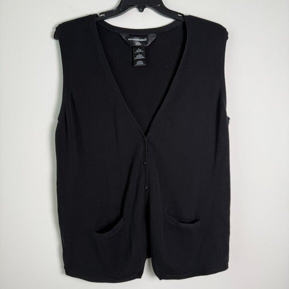 Norma Kamali Vintage Slouchy Knit Sweater Vest 100% Cotton Black Size XL - Picture 1 of 4